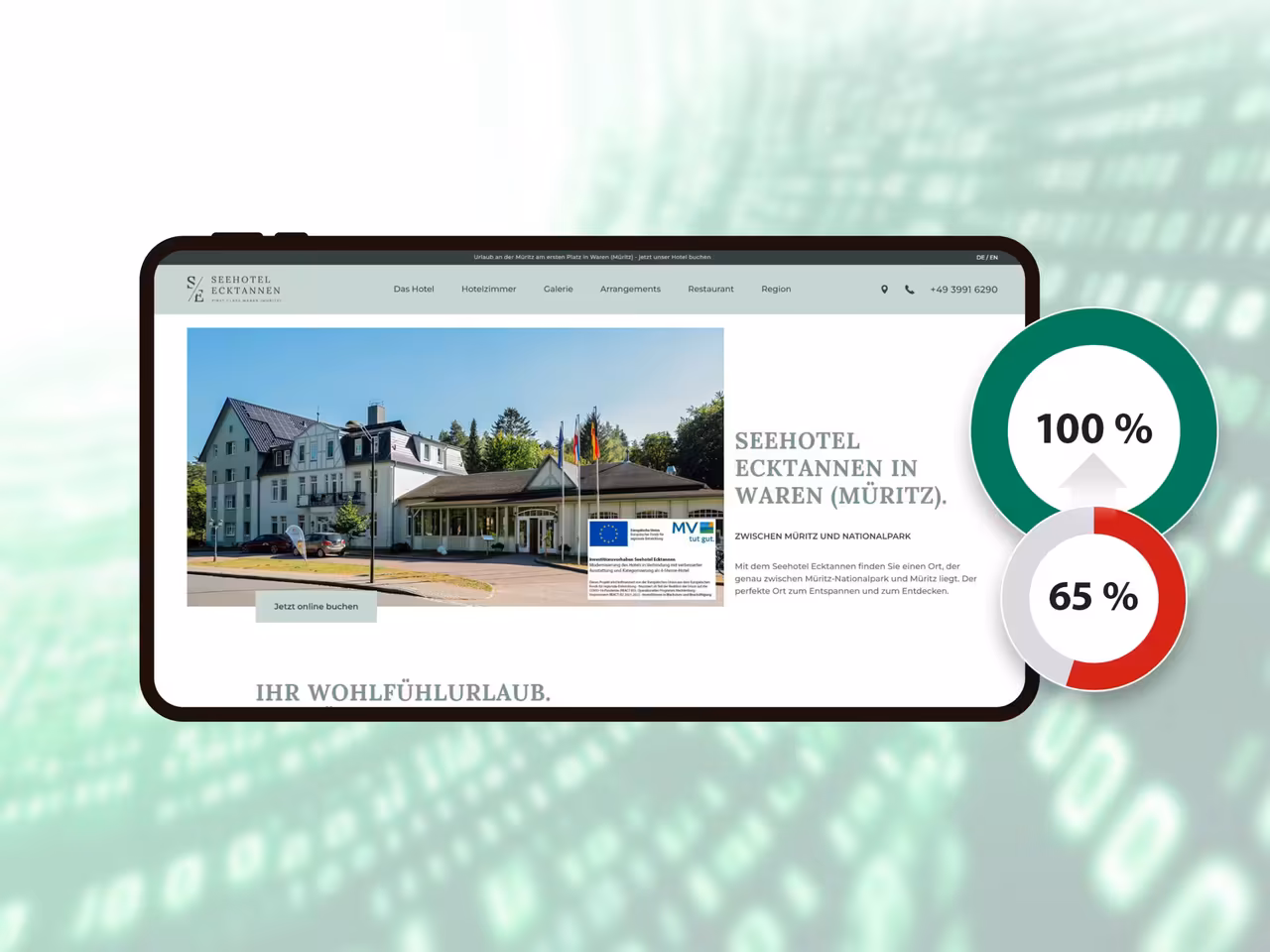 Die Barrierefreiheit der Webseiten des Seehotels Ecktannen wurde auf 100 % gebracht.