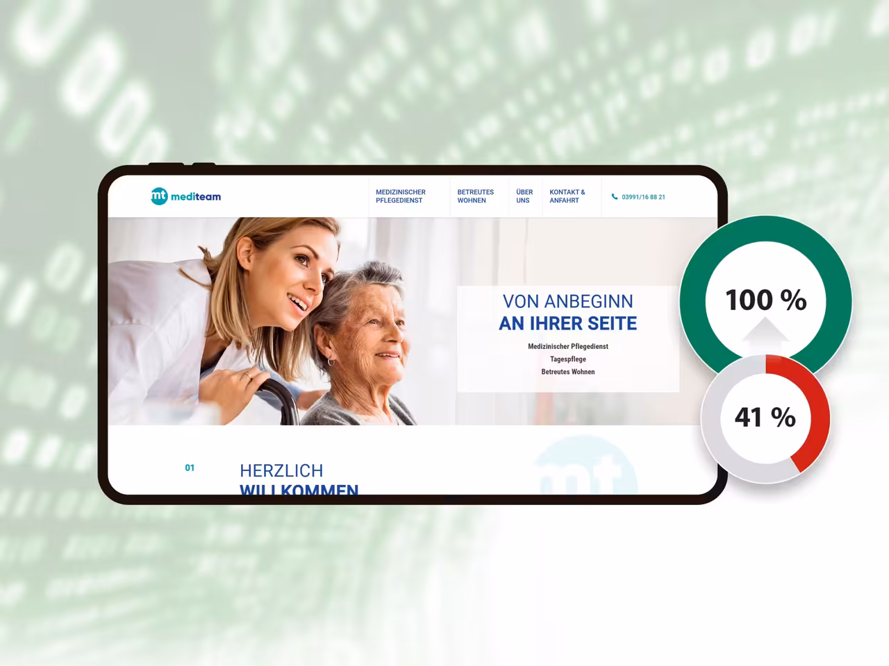 Die Barrierefreiheit der Webseiten des Pflegedienstes mediteam wurde auf 100 % gebracht.