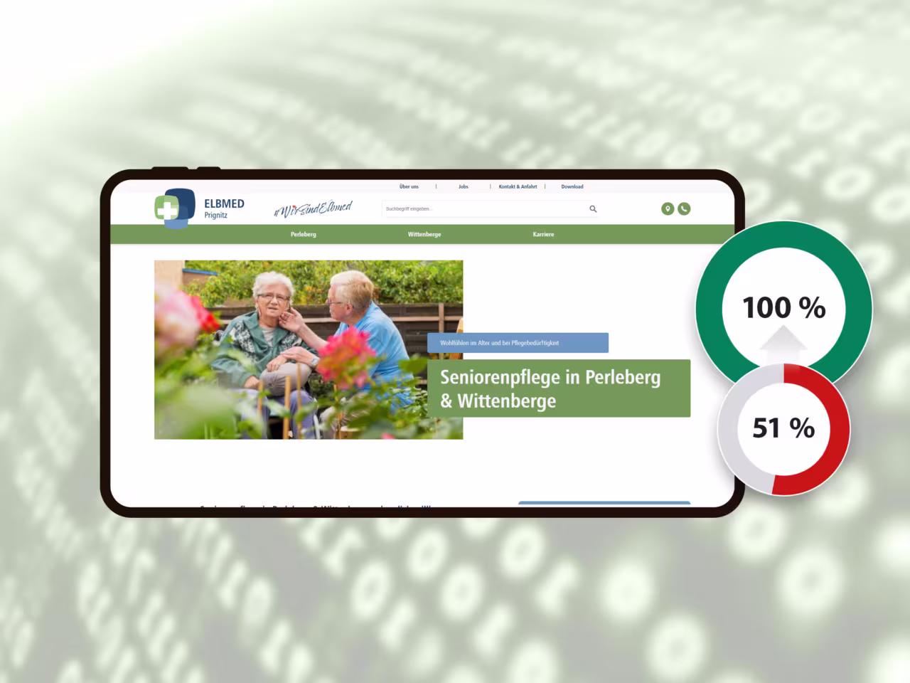 Die Barrierefreiheit der Webseiten des Elbmed Seniorenpflege wurde auf 100 % gebracht.