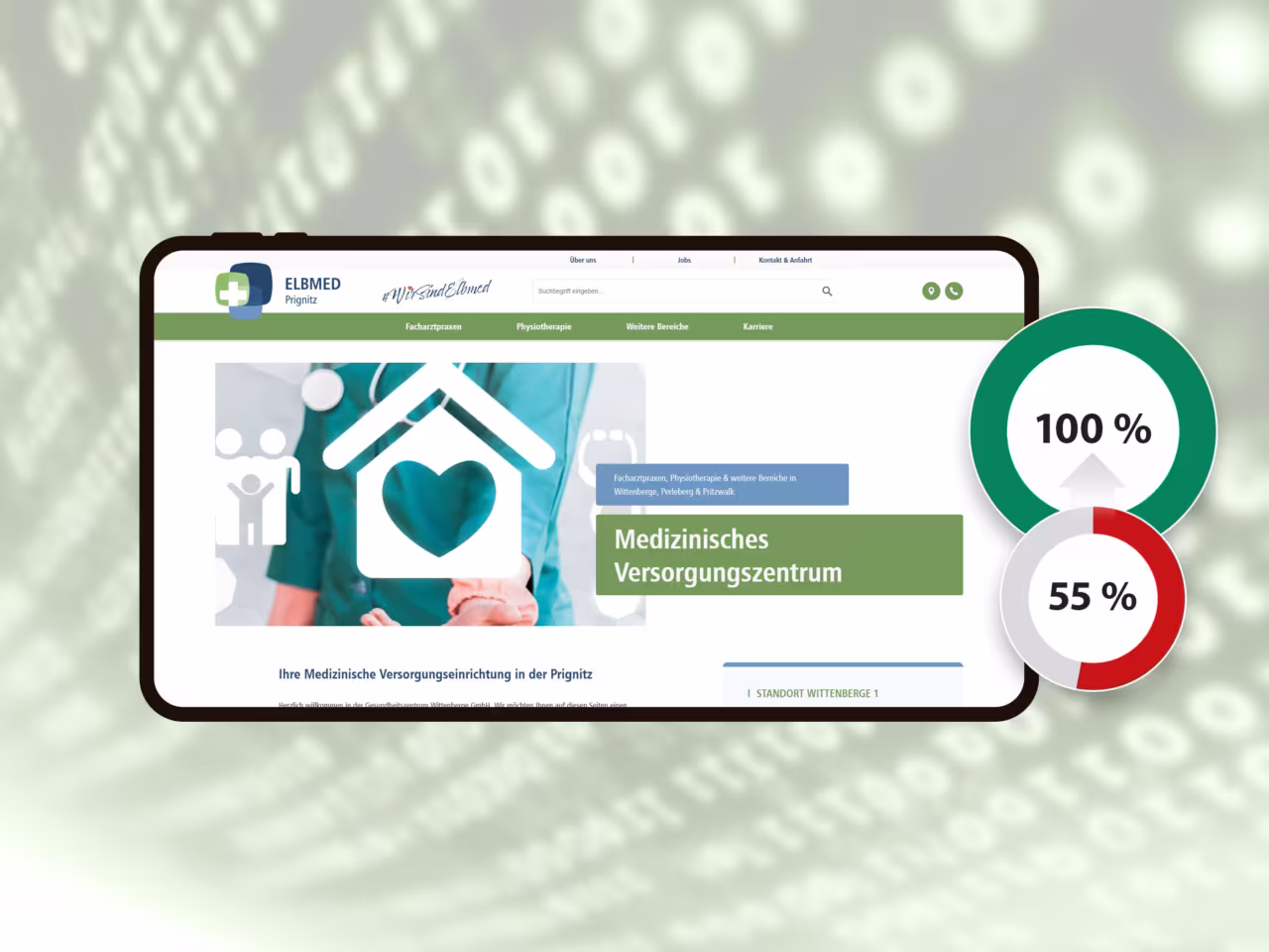 Die Barrierefreiheit der Webseiten des Elbmed Versorgungzentrums wurde auf 100 % gebracht.