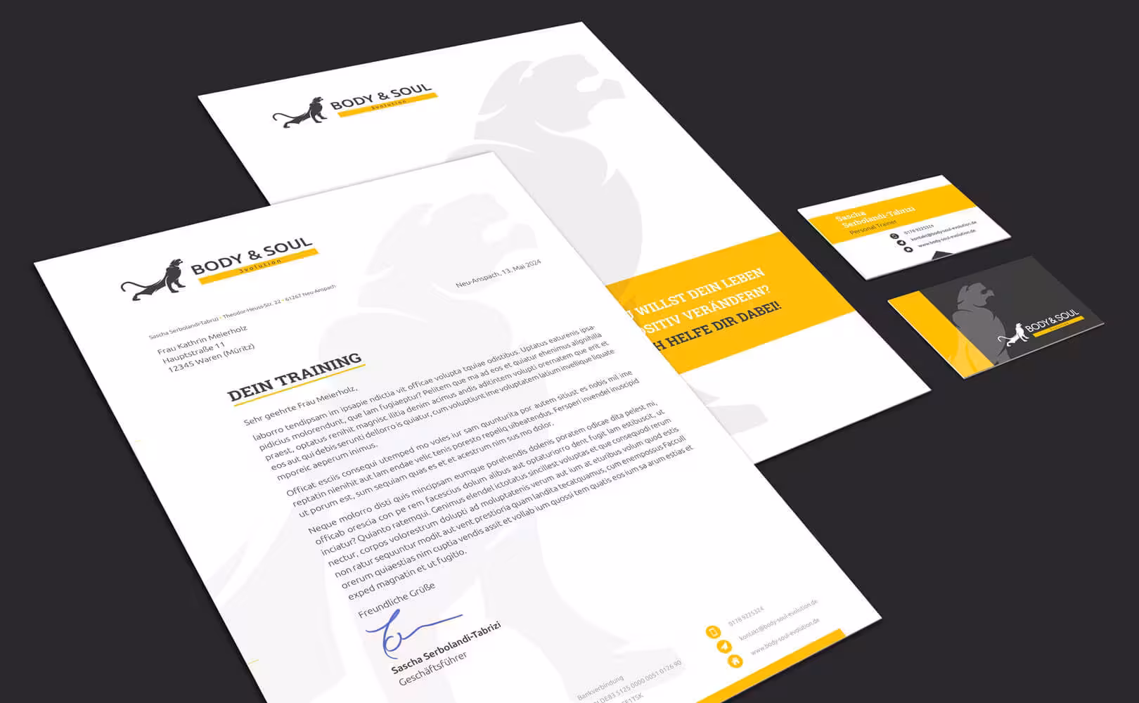 Body & Soul: Briefpapier und Visitenkarte für Personal Trainer