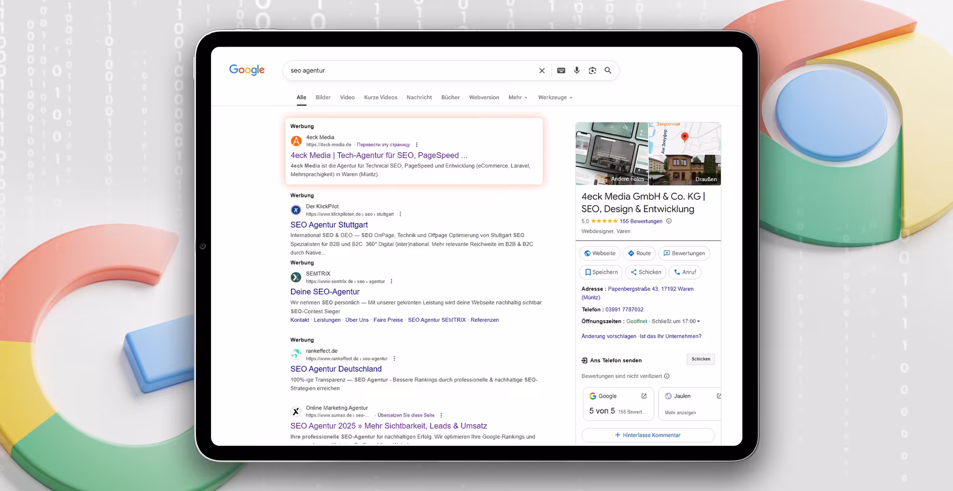 Google Ads Funktionsweise – bezahlte Anzeigen in Google Suchergebnissen mit Werbung-Label für sofortige Sichtbarkeit über organischen Ergebnissen
