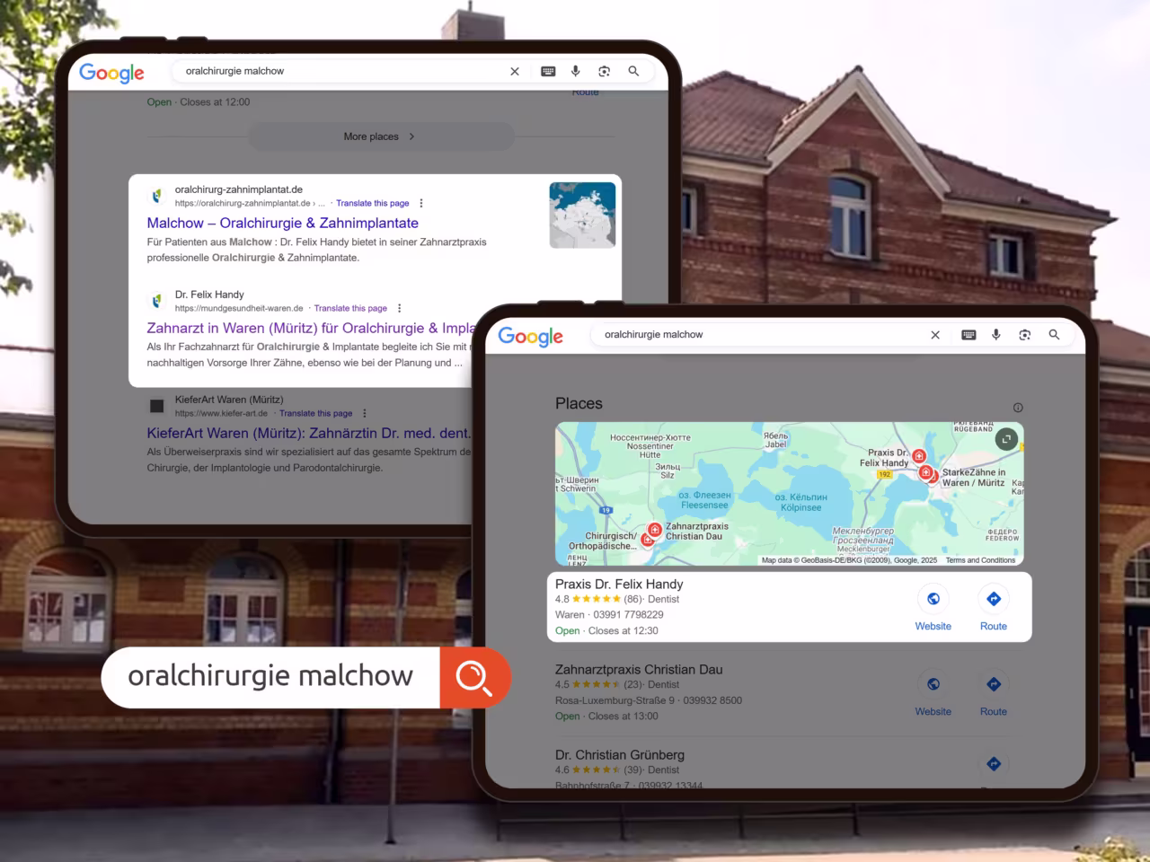 Platz 1 bei Google für "oralchirurgie malchow" - Dr. Felix Handy Local SEO Erfolg durch Content Marketing