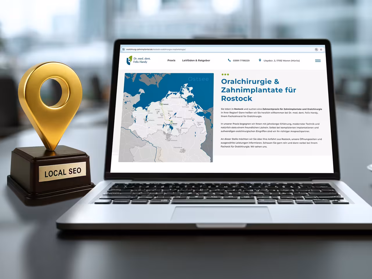 Local SEO Anfahrtskarte - regionale Erreichbarkeit und Anfahrtszeit zu Arztpraxis visualisieren