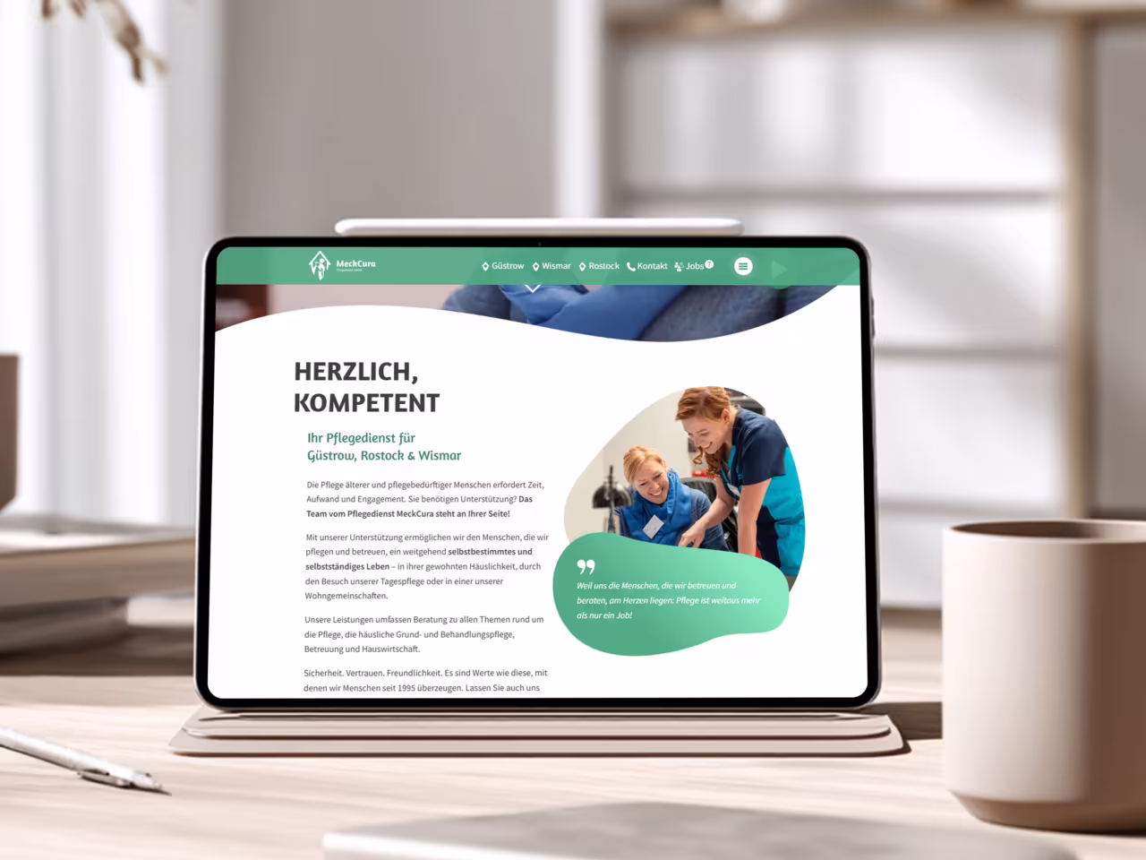 MecCura Pflegedienst Website - SEO Betreuung Referenz für Gesundheitsmarketing mit lokalem SEO für Güstrow, Rostock und Wismar