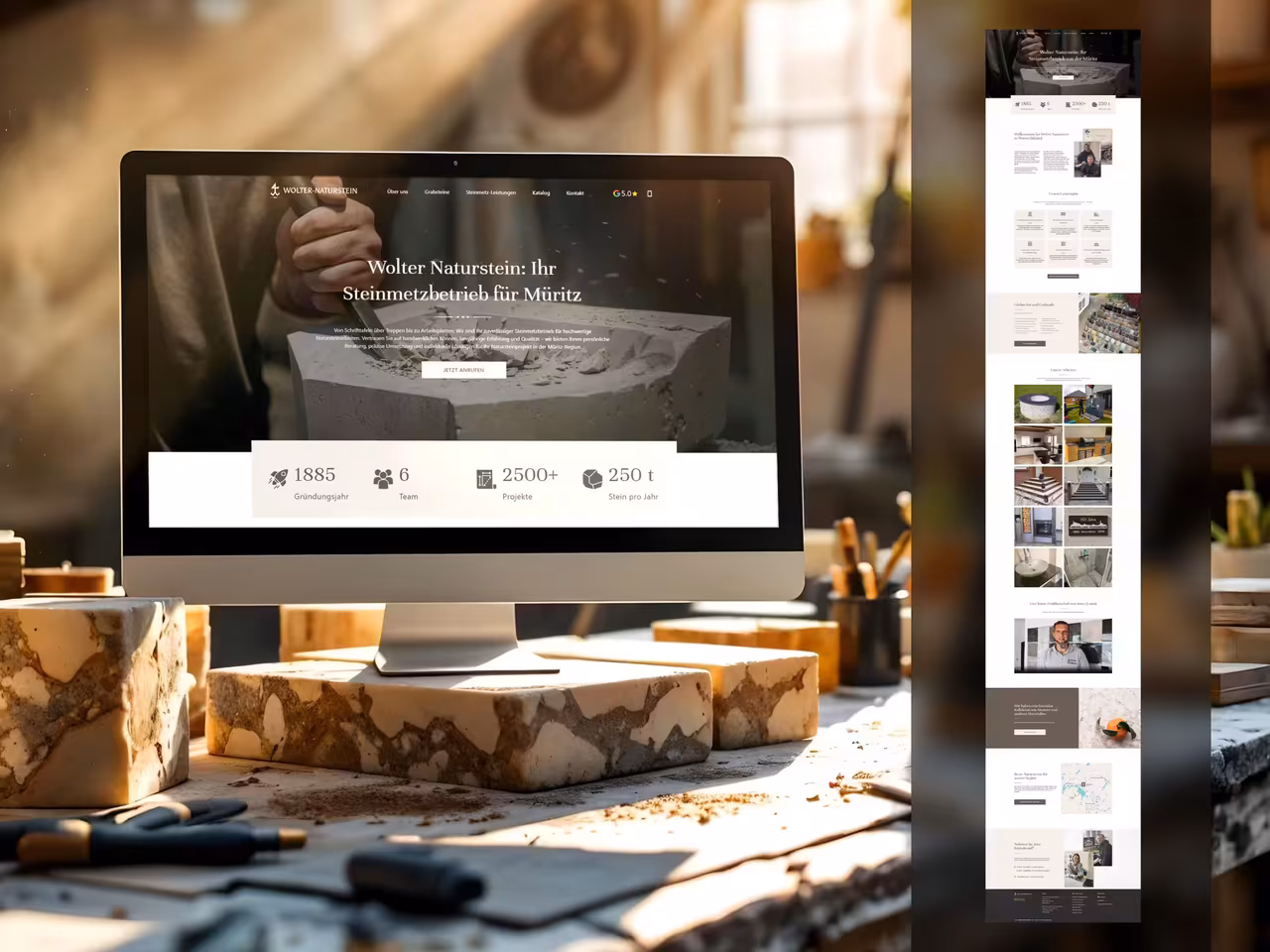 Beispiel für eine Onepager-Website im Bereich Steinmetz