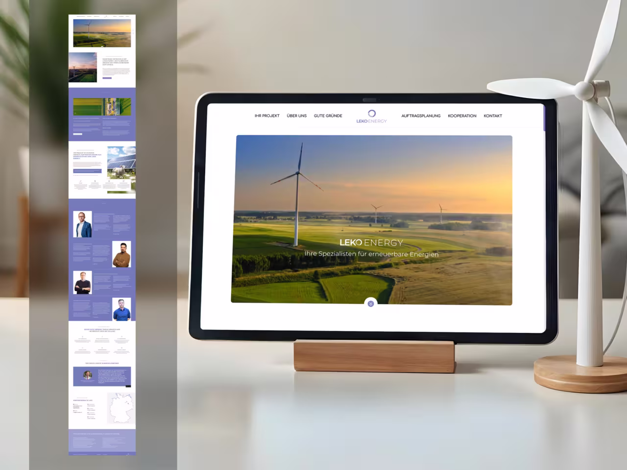 Beispiel für eine Onepager-Website im Bereich Windenergie