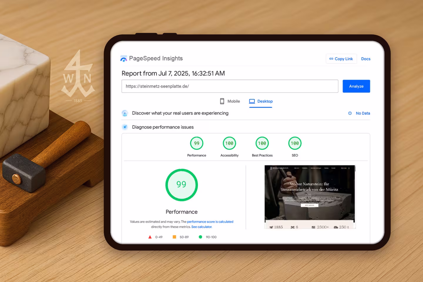 Onepager: Beispiele für die gute Performance der von uns entwickelten Websites