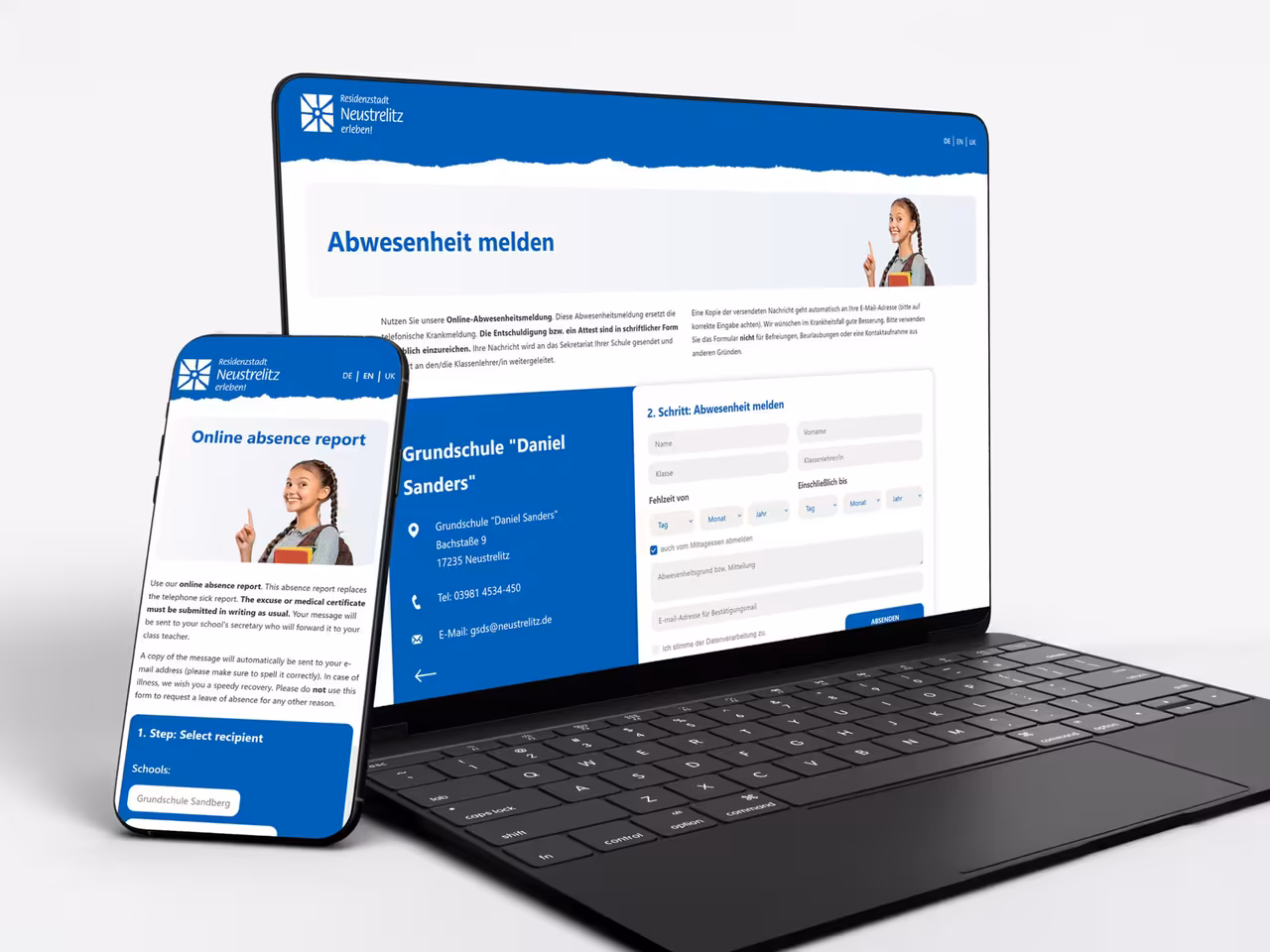 Online-Krankmeldung am Beispiel der Stadt Neustrelitz für mehrere Einrichtungen