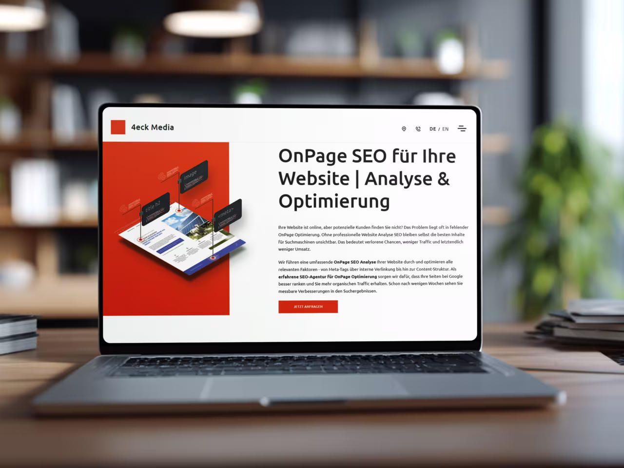 OnPage SEO Landingpage von 4eck Media: Content-Erstellung mit optimierten Texten und Medien für bessere Google Rankings