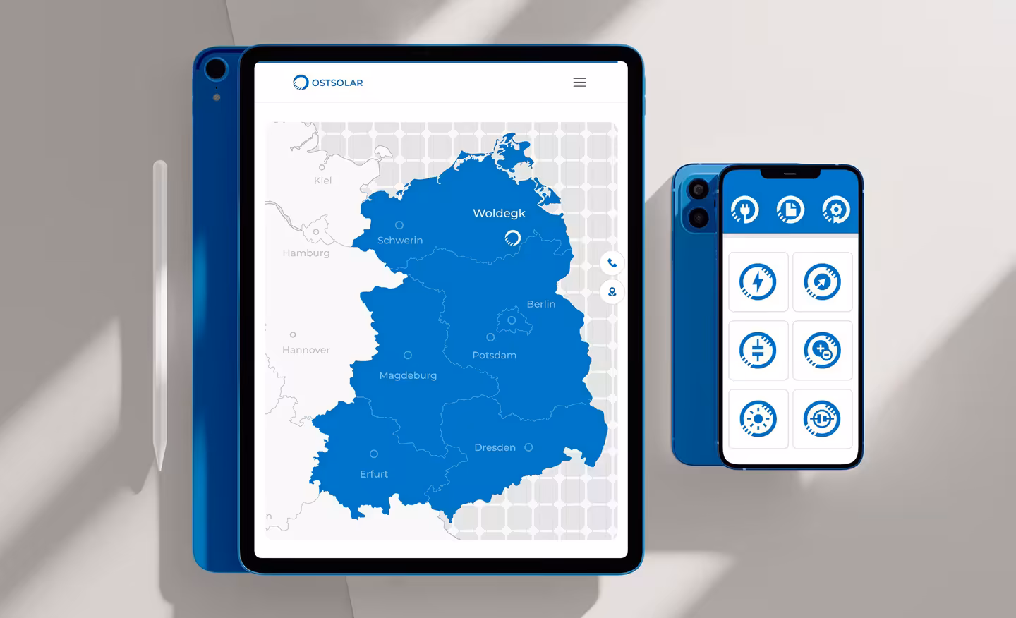 Individual card design and icons for solar website