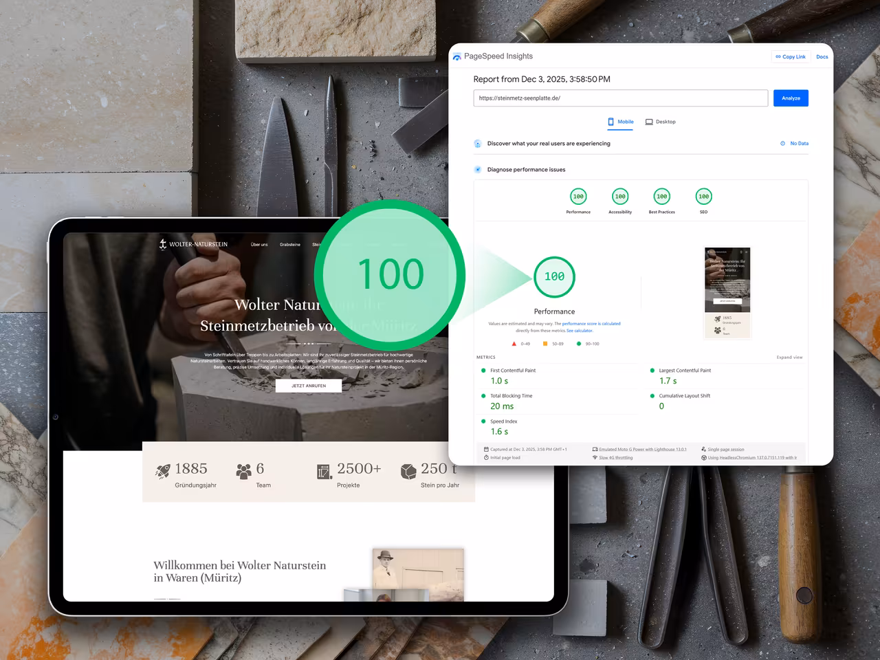 OnePager mit mobile PageSpeed 100