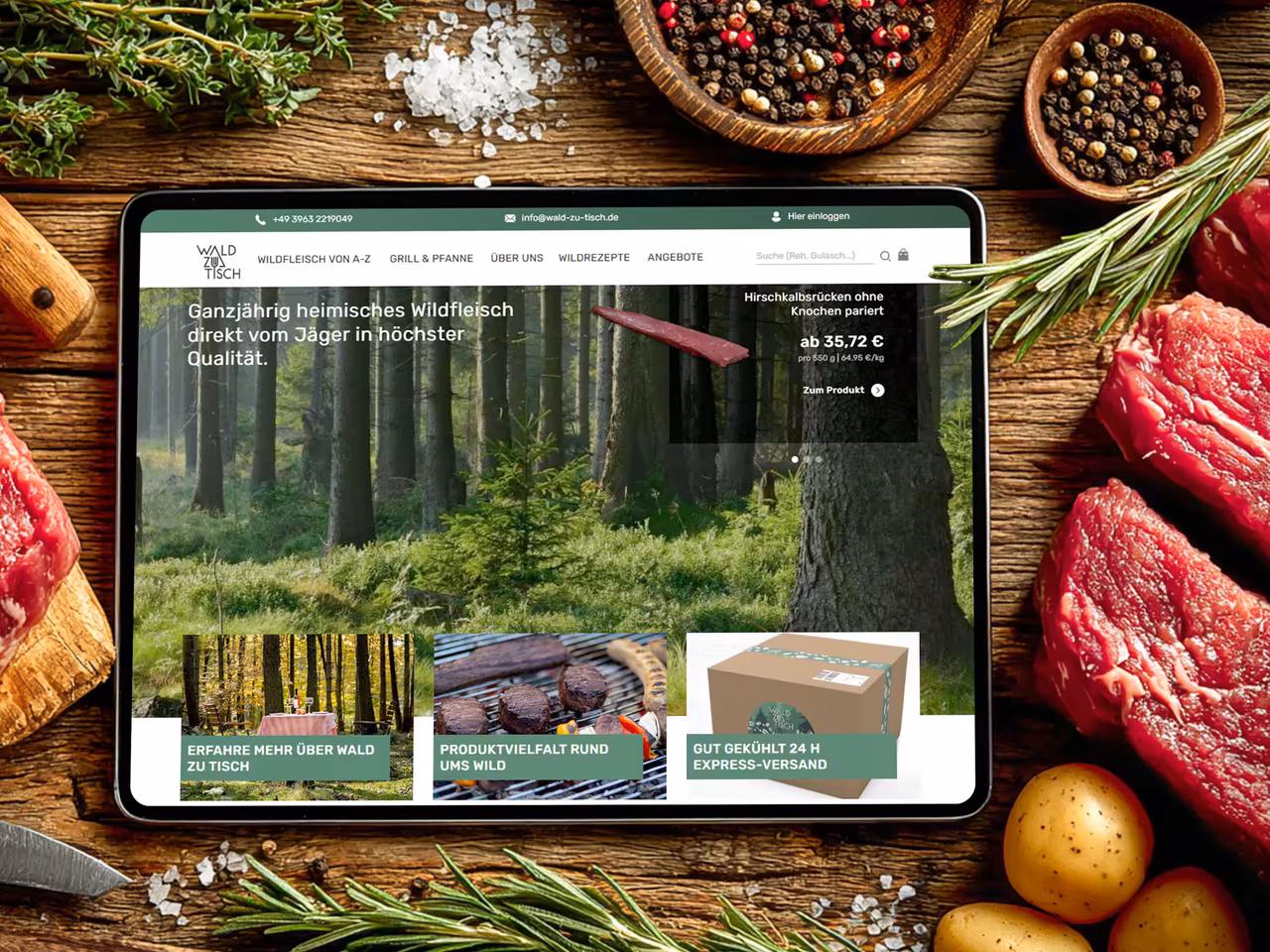 E-Commerce Website-Erstellung und SEO-Optimierung für Wald-zu-Tisch.de - Lokale Suchmaschinenoptimierung für Wildfleisch-Shop von 4eck Media