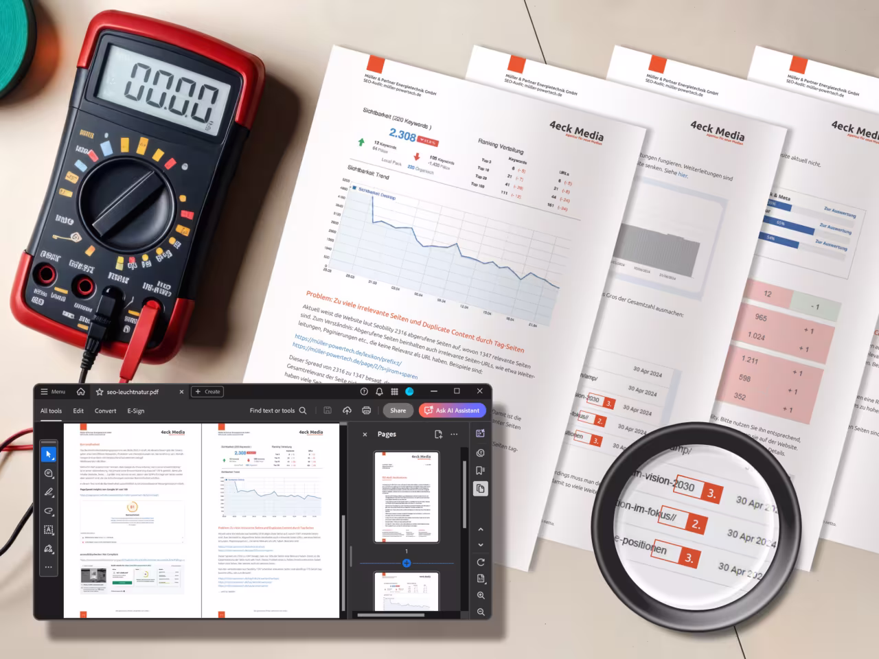 SEO-Audit Report mit Multimeter - präzise Messung der Website-Performance durch 4eck Media