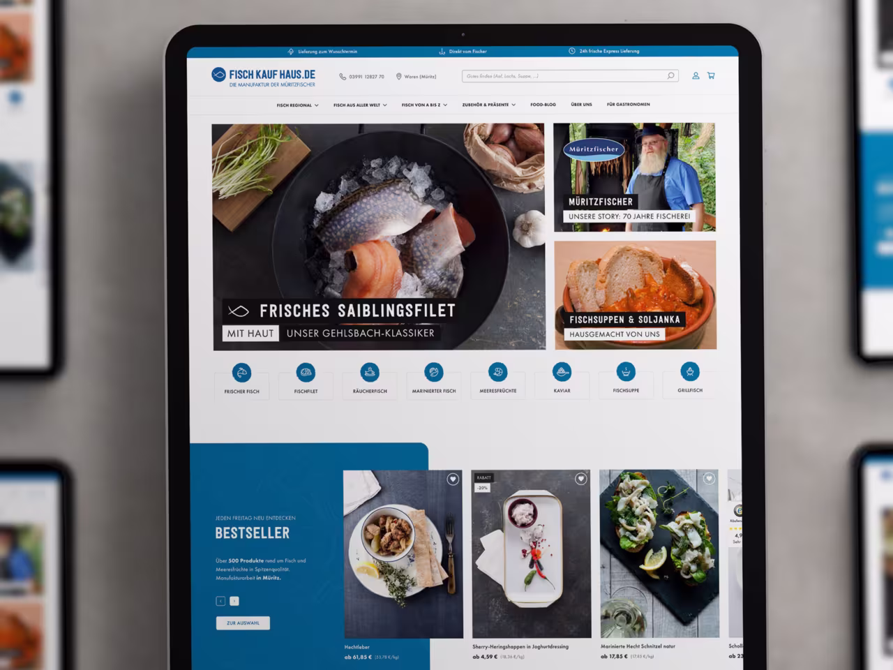 Professionelles UI UX Design für E-Commerce Website - responsive Webdesign für Fischkaufhaus Online-Shop