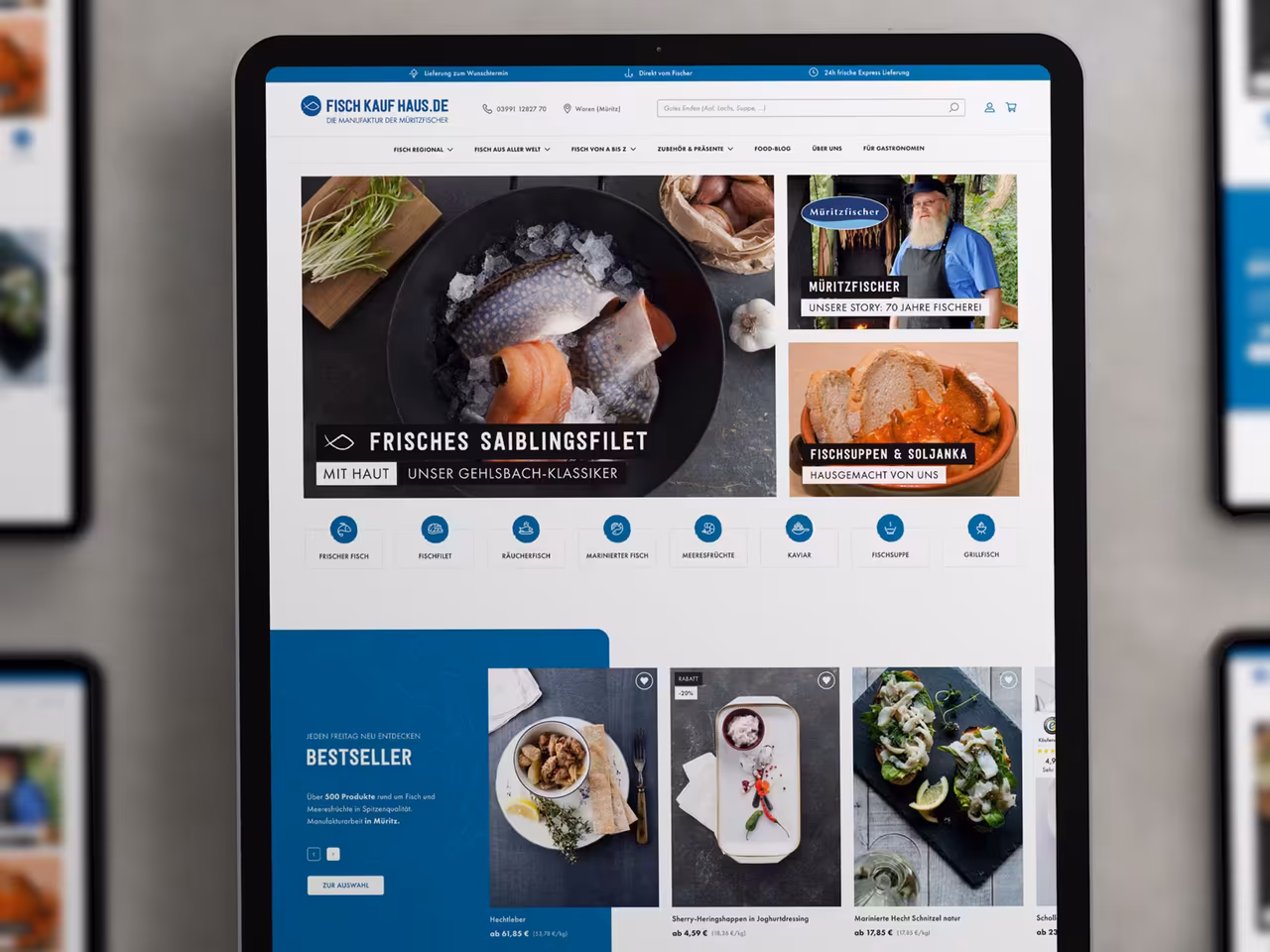 Professionelles UI UX Design für E-Commerce Website - responsive Webdesign für Fischkaufhaus Online-Shop