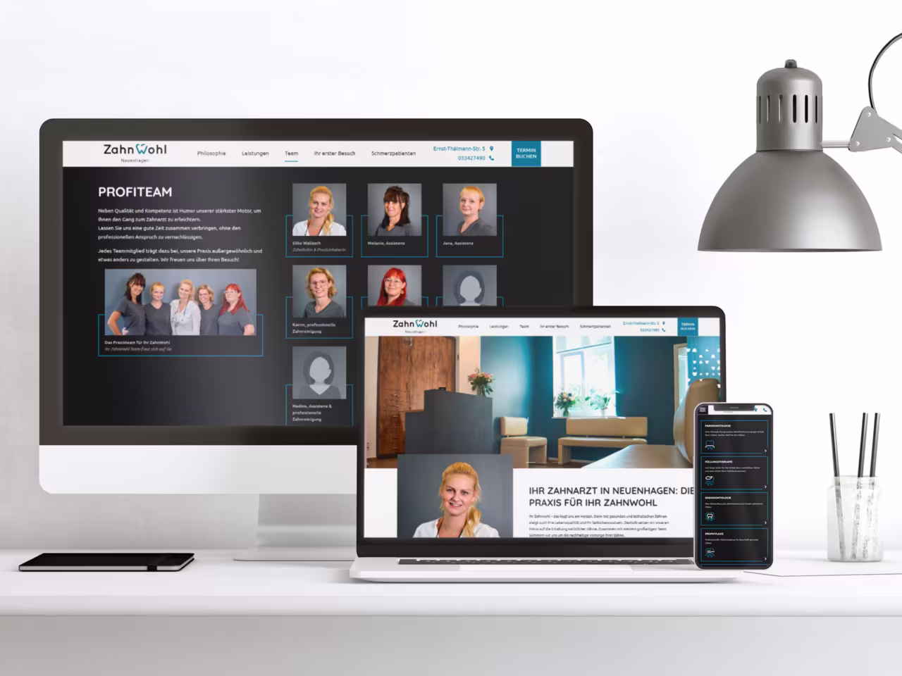 Professionelles UI UX Design für Zahnarzt-Website - responsive Praxis-Homepage mit Terminbuchung