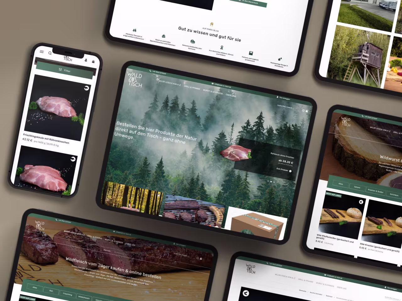 Wald-zu-Tisch.de responsive Website Design - Professioneller Online Shop für Wildfleisch mit Mobile-First Ansatz und E-Commerce Optimierung durch 4eck Media