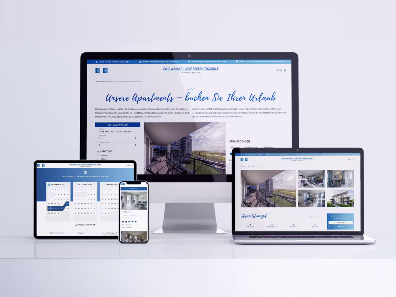 Zweiwasser Seefahrtschule responsive Website - Ferienapartment Buchungsplattform mit Kalender-System und Mobile-Optimierung durch Digital Marketing Strategie