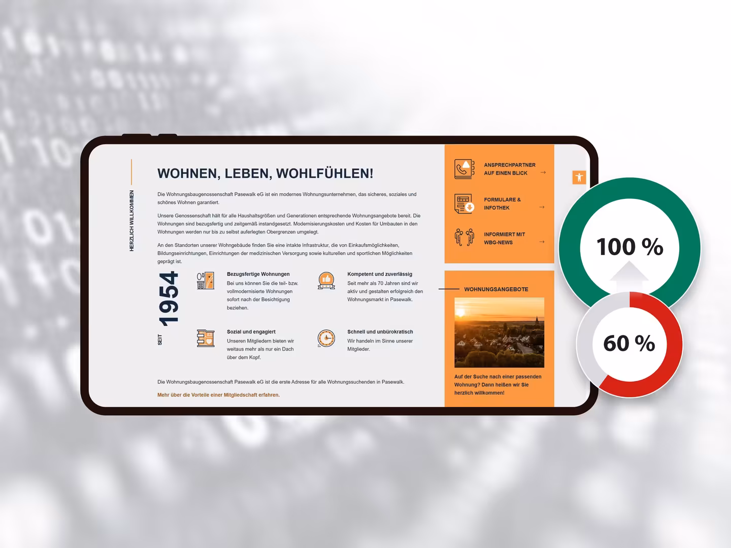 Example of the pages of the housing cooperative Pasewalk eG, whose accessibility has been increased from 60% to 100%.