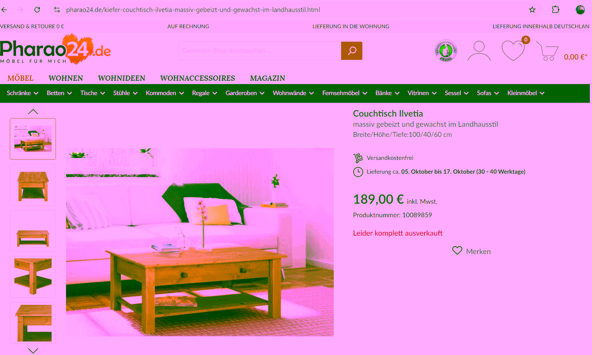 Product page in the furniture shop