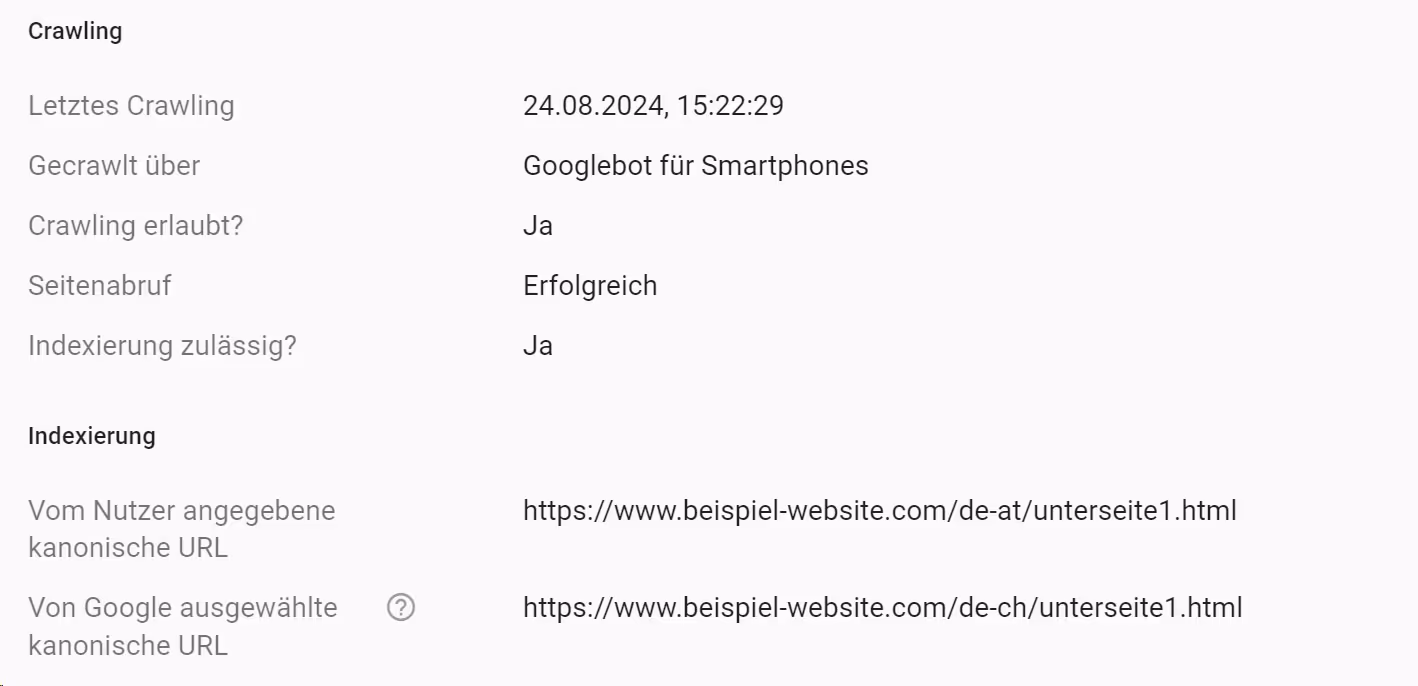 Specified and selected canonical URL