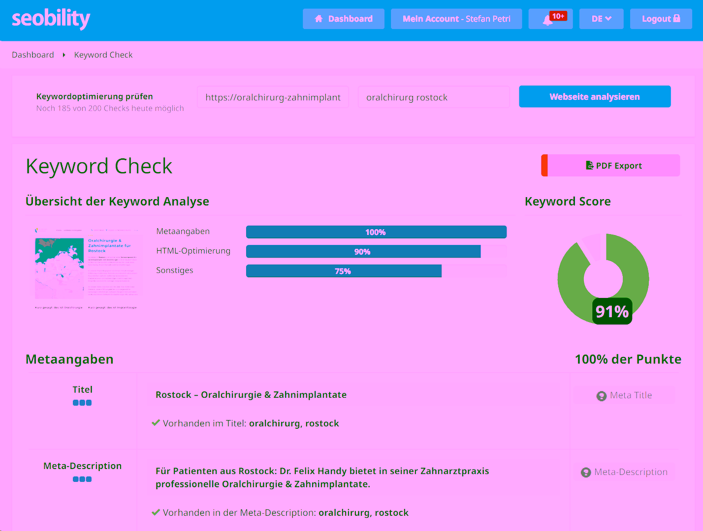 Keywordcheck mit Seobility