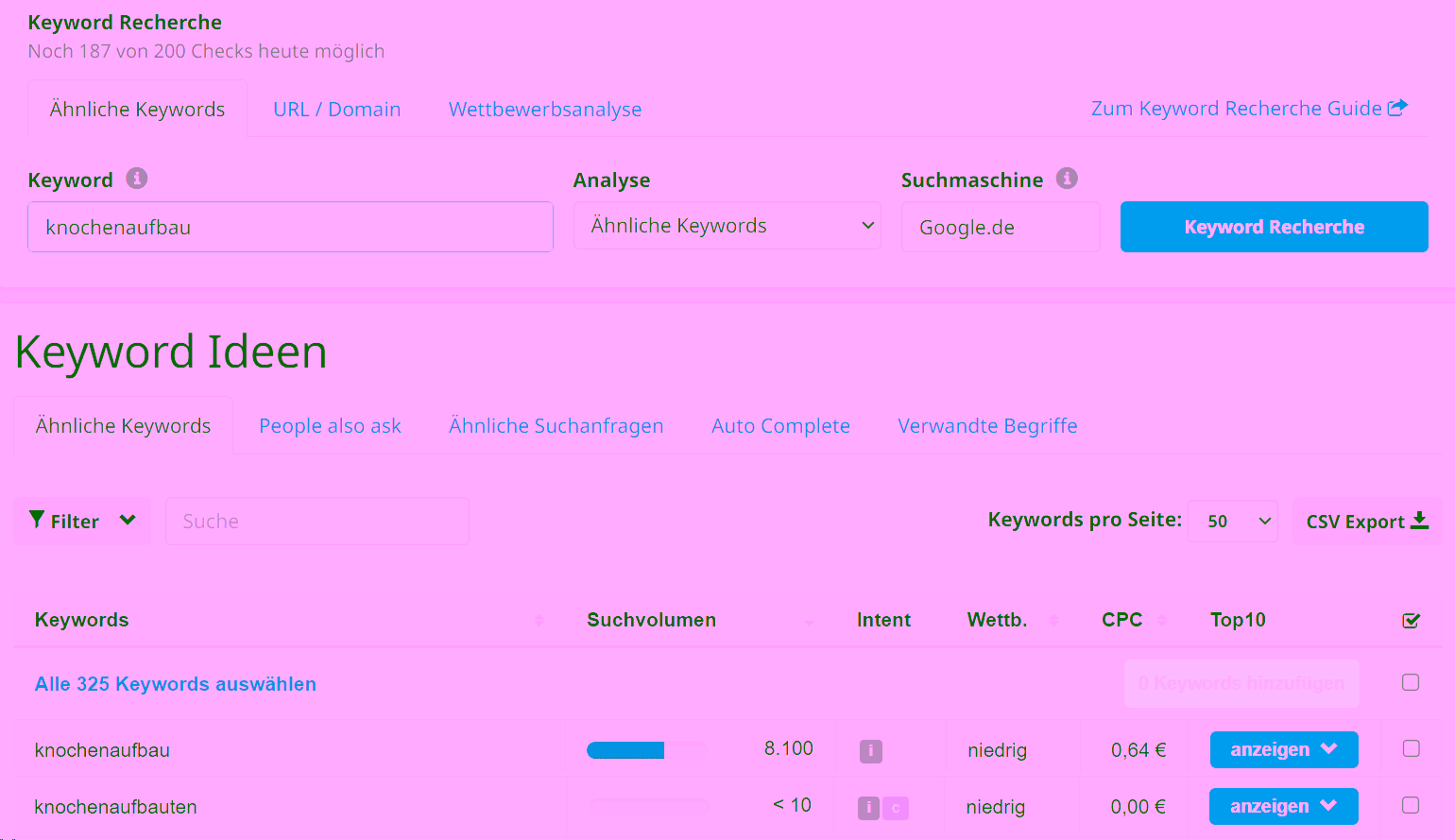 Keyword research - Comparison of search volume