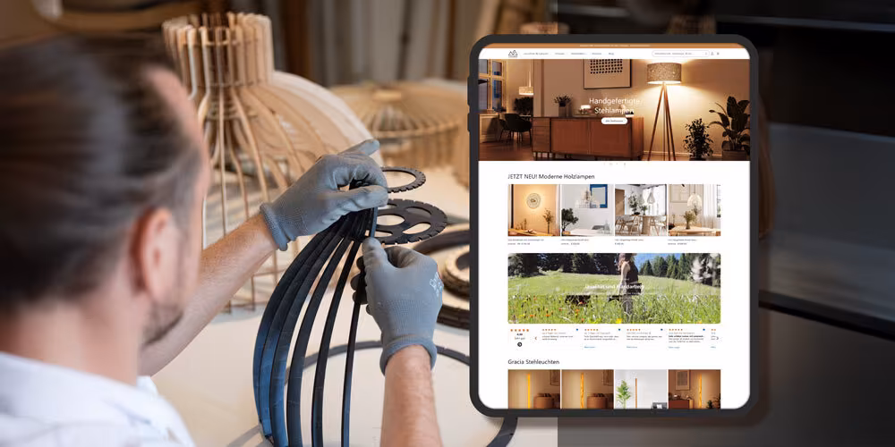 LeuchtNatur website focusing on handmade lamps and sustainable design.