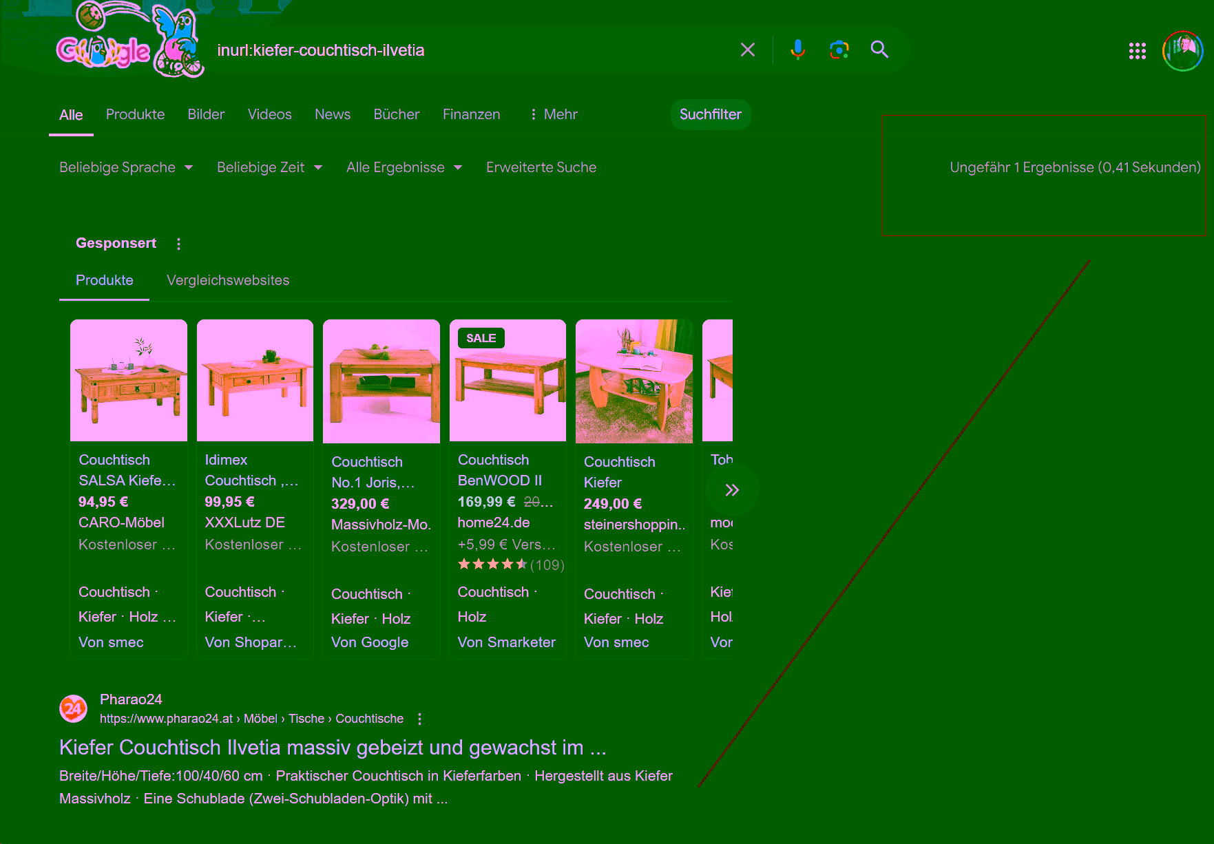 Furniture website 404 in the index