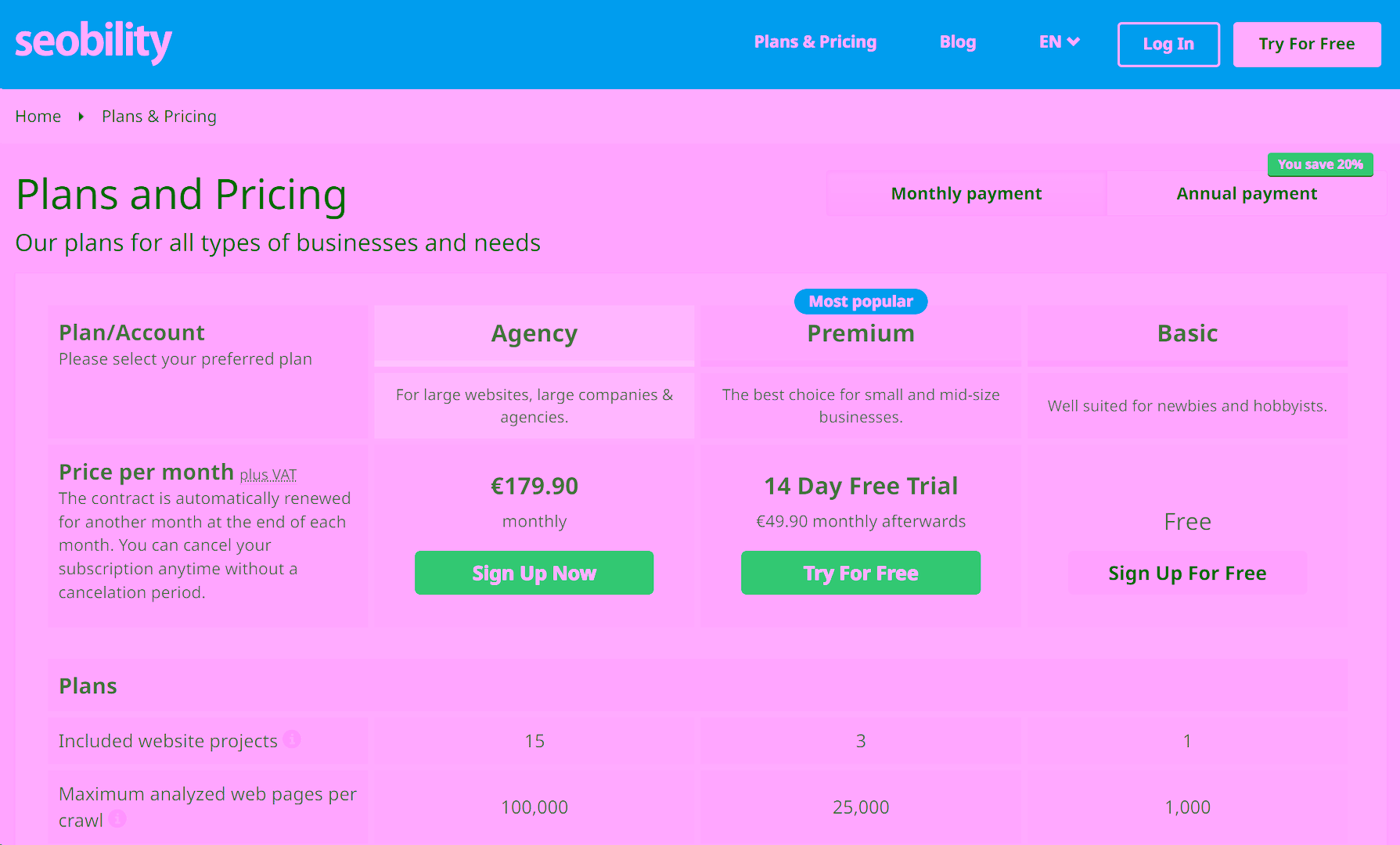 Preise von Seobility