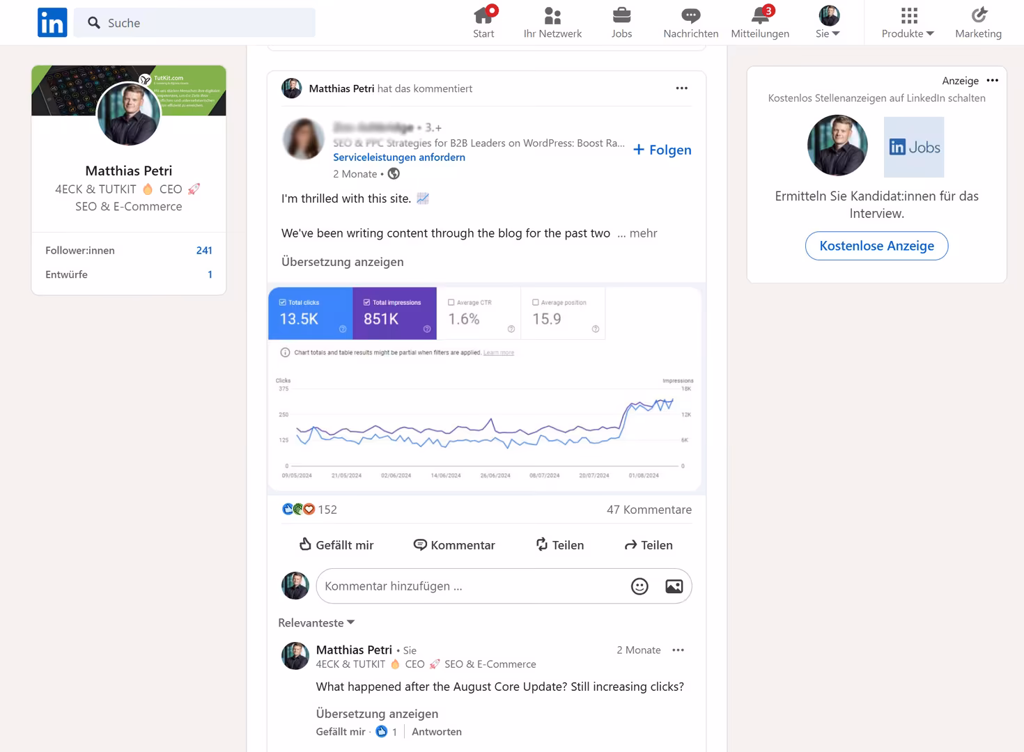 SEO-Post auf Linkedin