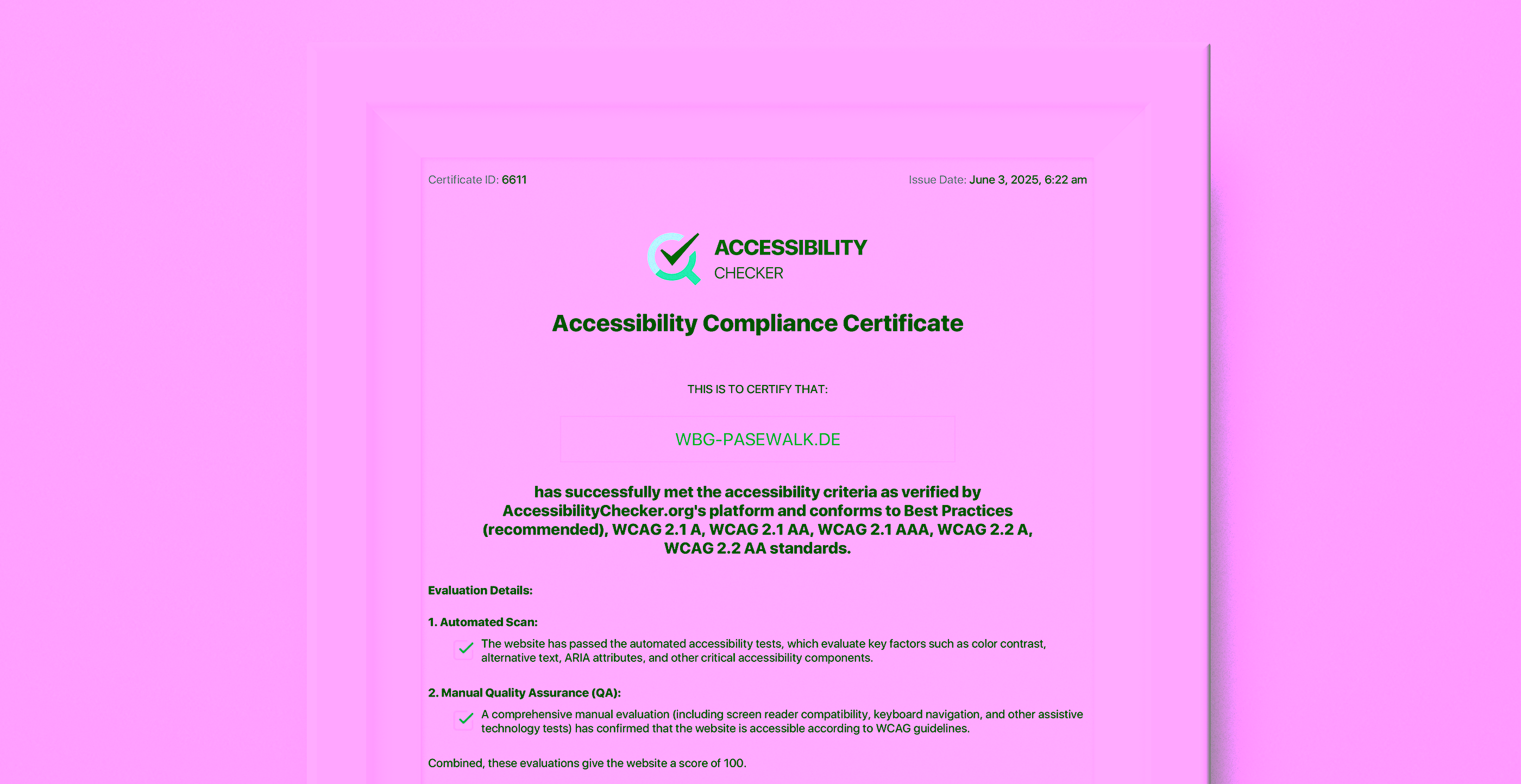Certificate for Accessibility