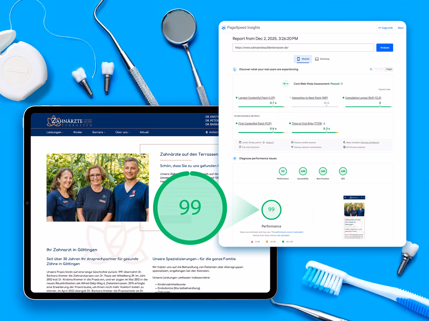 Die vemutlich schnellste Zahnarzt-Website auf WordPress in Deutschland