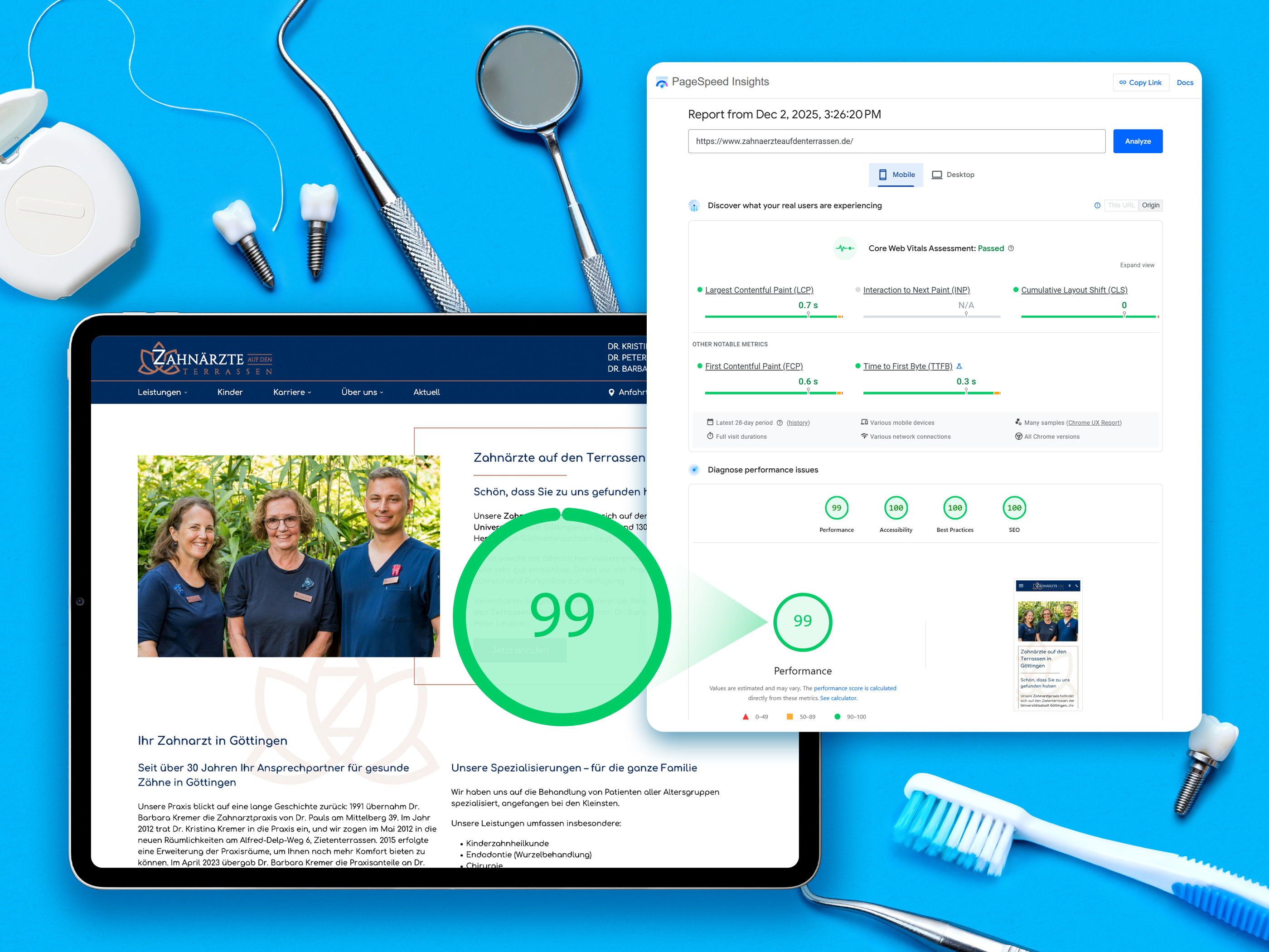 Die vemutlich schnellste Zahnarzt-Website auf WordPress in Deutschland