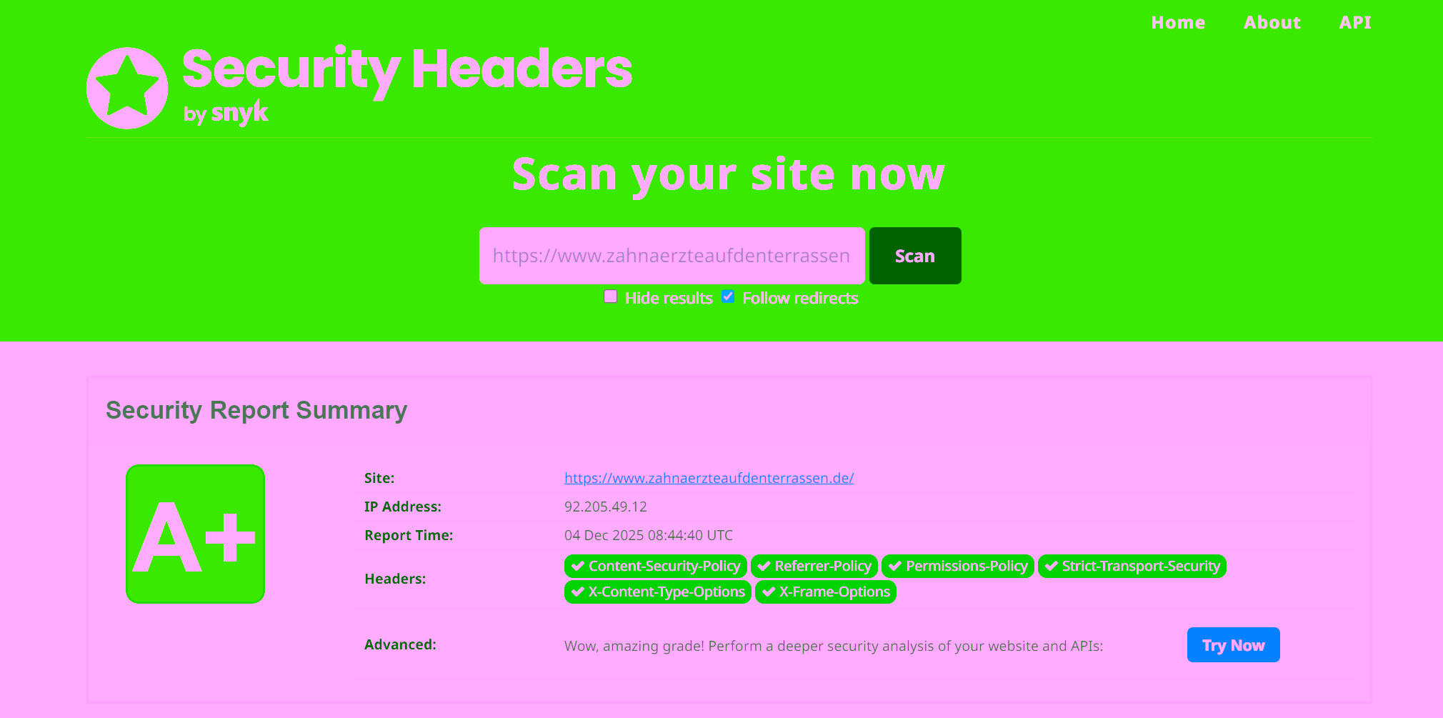 SecurityHeaders mit Note A+
