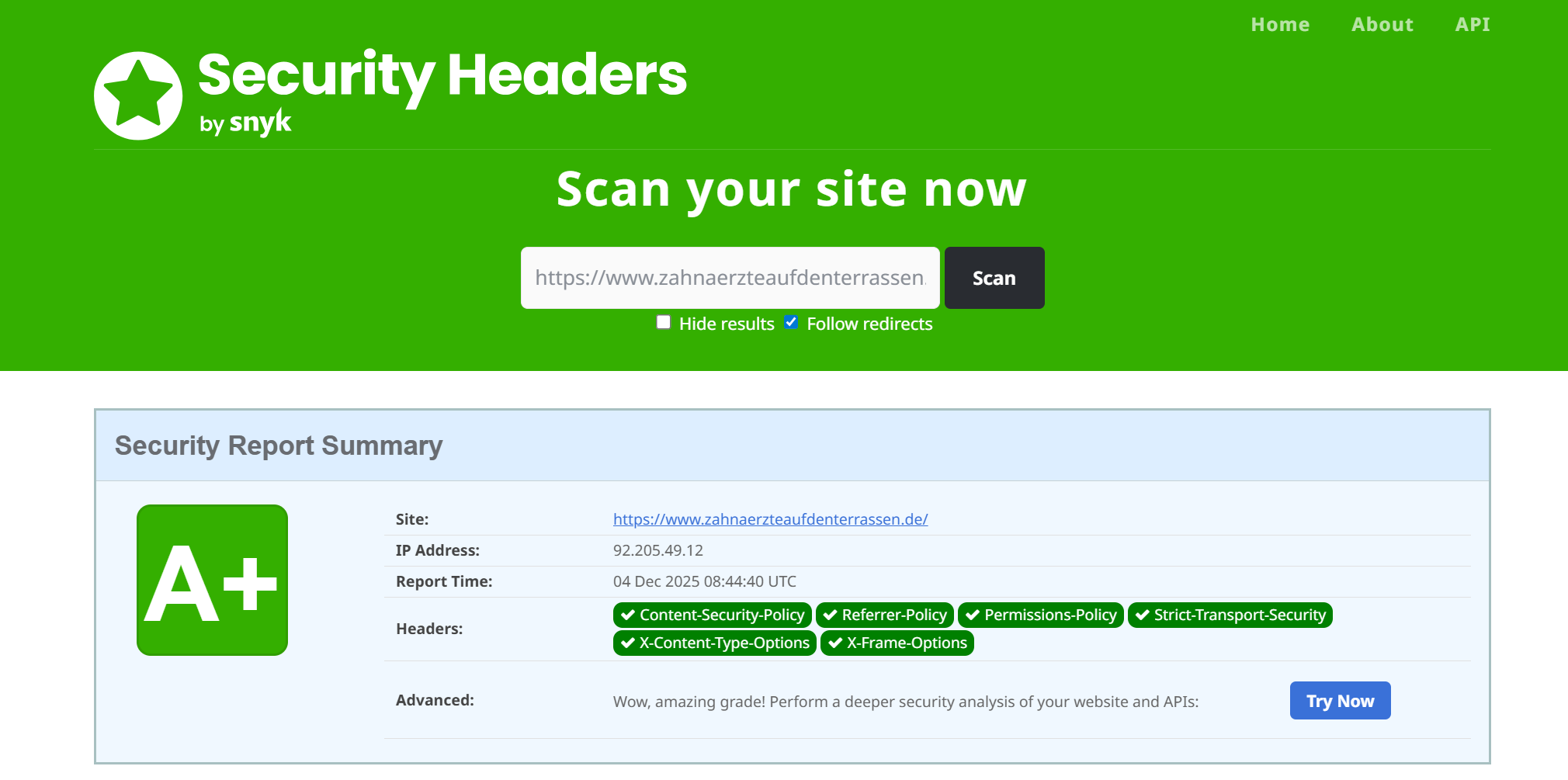 SecurityHeaders mit Note A+